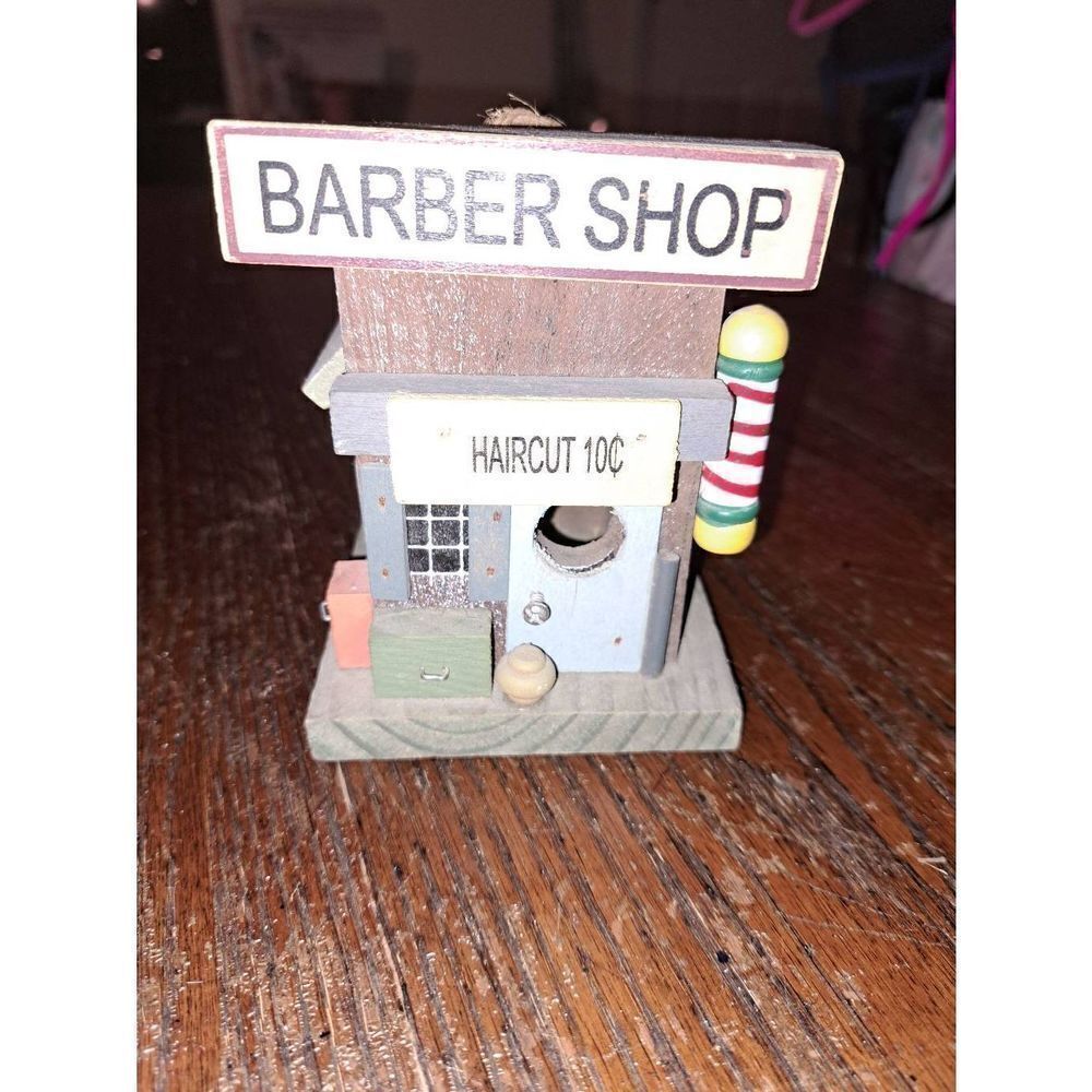 Blue Ridge Crafts Wood Barber Shop Mini Birdhouse Farmhouse Chic Handpainted